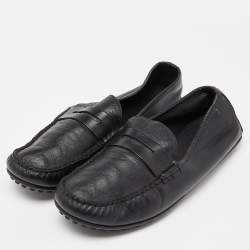 Pre Owned Gucci Black Guccissima Leather Penny Loafers Size 44