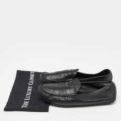 Pre Owned Gucci Black Guccissima Leather Penny Loafers Size 44