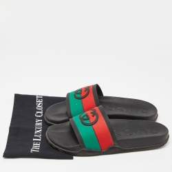 Gucci Multicolor Rubber Web Accent Rubber Slides Size 40