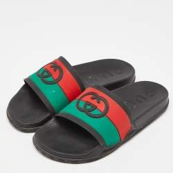 Gucci Multicolor Rubber Web Accent Rubber Slides Size 40