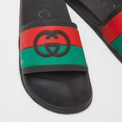 Gucci Multicolor Rubber Web Accent Rubber Slides Size 40