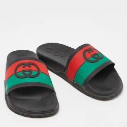 Gucci Multicolor Rubber Web Accent Rubber Slides Size 40