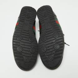 Gucci Black Leather Web Lace Up Sneakers Size 45.5