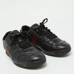 Gucci Black Leather Web Lace Up Sneakers Size 45.5