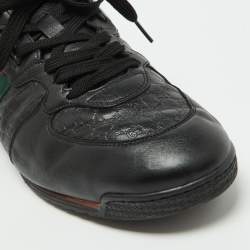 Gucci Black Leather Web Lace Up Sneakers Size 45.5