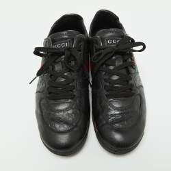 Gucci Black Leather Web Lace Up Sneakers Size 45.5
