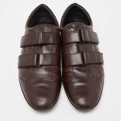 مملوكة مسبقًا Gucci Brown Leather Guccissima Velcro Sneakers Size 44
