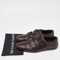 مملوكة مسبقًا Gucci Brown Leather Guccissima Velcro Sneakers Size 44