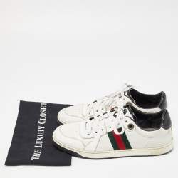 Gucci White/Black Leather Ace Web Detail Low Top Sneakers Size 43