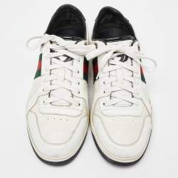 Gucci White/Black Leather Ace Web Detail Low Top Sneakers Size 43