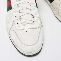 Gucci White/Black Leather Ace Web Detail Low Top Sneakers Size 43