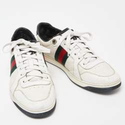 Gucci White/Black Leather Ace Web Detail Low Top Sneakers Size 43