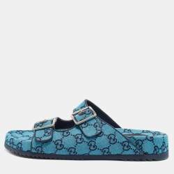 Pre Owned Gucci Blue GG Supreme Canvas Flat Slides Size 44