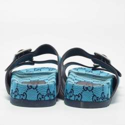 Pre Owned Gucci Blue GG Supreme Canvas Flat Slides Size 44