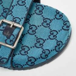 Pre Owned Gucci Blue GG Supreme Canvas Flat Slides Size 44