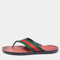 مملوكة مسبقًا Gucci Red/Green Canvas Web Thong Slides Size 42