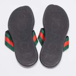 مملوكة مسبقًا Gucci Red/Green Canvas Web Thong Slides Size 42