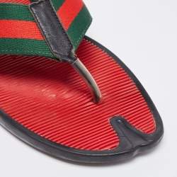 مملوكة مسبقًا Gucci Red/Green Canvas Web Thong Slides Size 42