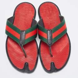 مملوكة مسبقًا Gucci Red/Green Canvas Web Thong Slides Size 42