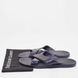 Pre Owned Gucci Blue GG Supreme Canvas Cross Strap Slides Size 44