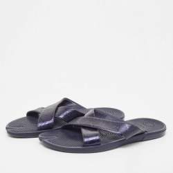 Pre Owned Gucci Blue GG Supreme Canvas Cross Strap Slides Size 44