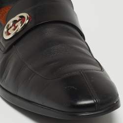 مملوكة مسبقًا Gucci Black Leather GG Slip On Loafers Size 42