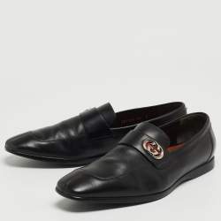ممل وكة مسبقًا Gucci Black Leather GG Slip On Loafers Size 42