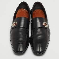 مملوكة مسبقًا Gucci Black Leather GG Slip On Loafers Size 42