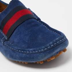 Gucci Blue Suede Web Slip On Loafers Size 42