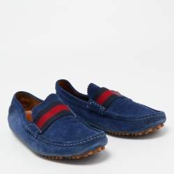 Gucci Blue Suede Web Slip On Loafers Size 42