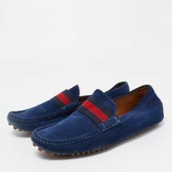 Gucci Blue Suede Web Slip On Loafers Size 42