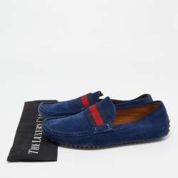 Gucci Blue Suede Web Slip On Loafers Size 42