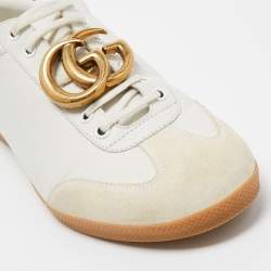Gucci White Leather and Suede GG Lace Up Sneakers Size 41.5  