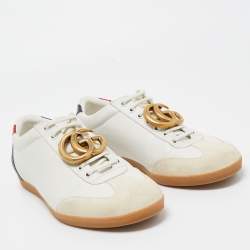 Gucci White Leather and Suede GG Lace Up Sneakers Size 41.5  