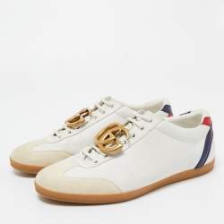 Gucci White Leather and Suede GG Lace Up Sneakers Size 41.5  