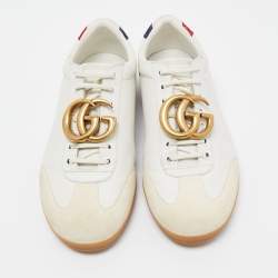 Gucci White Leather and Suede GG Lace Up Sneakers Size 41.5  