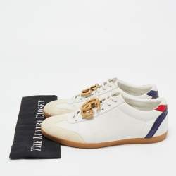 Gucci White Leather and Suede GG Lace Up Sneakers Size 41.5  