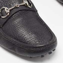 Gucci Black Leather Horsebit Slip On Loafers Size 42