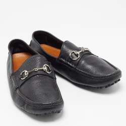Gucci Black Leather Horsebit Slip On Loafers Size 42