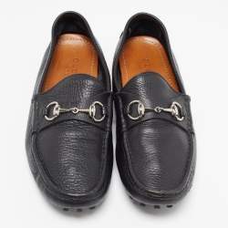 Gucci Black Leather Horsebit Slip On Loafers Size 42
