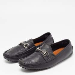 Gucci Black Leather Horsebit Slip On Loafers Size 42