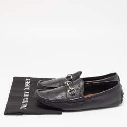 Gucci Black Leather Horsebit Slip On Loafers Size 42