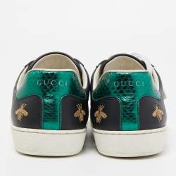 Gucci Black Leather Python Embossed Web Ace Low Top Sneakers Size 41