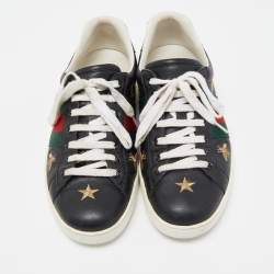 Gucci Black Leather Python Embossed Web Ace Low Top Sneakers Size 41