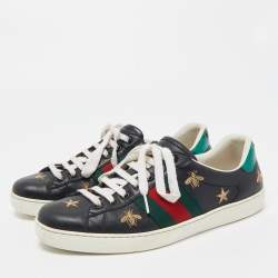 Gucci Black Leather Python Embossed Web Ace Low Top Sneakers Size 41