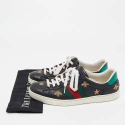 Gucci Black Leather Python Embossed Web Ace Low Top Sneakers Size 41
