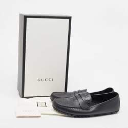 Pre Owned Gucci Black Guccissima Leather Penny Slip On Loafers size 44.5