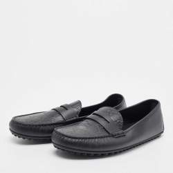 Pre Owned Gucci Black Guccissima Leather Penny Slip On Loafers size 44.5
