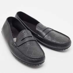 Pre Owned Gucci Black Guccissima Leather Penny Slip On Loafers size 44.5