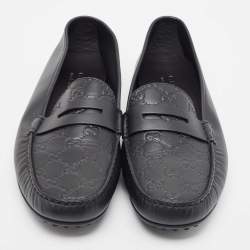 Pre Owned Gucci Black Guccissima Leather Penny Slip On Loafers size 44.5